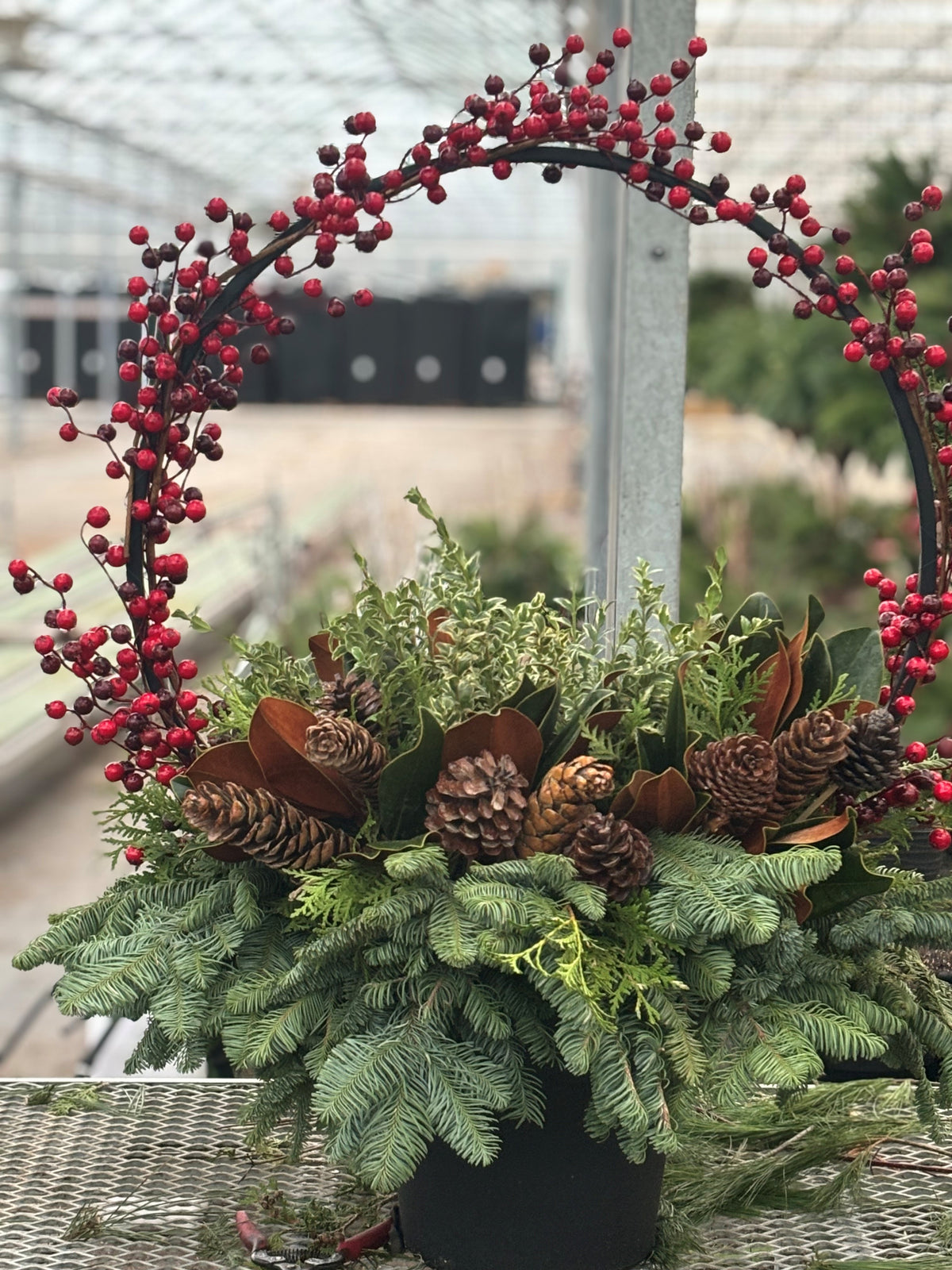 Holiday Berried Hoop Urn Winter Container